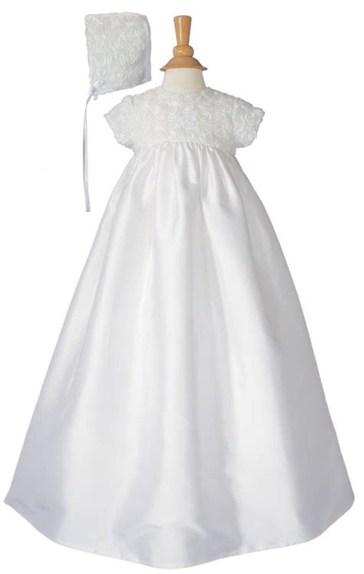 Cotton Sateen Gown with Rosette Netting,Baptism and Christening Outfits, Dresses & Suits. — Blessed Celebration